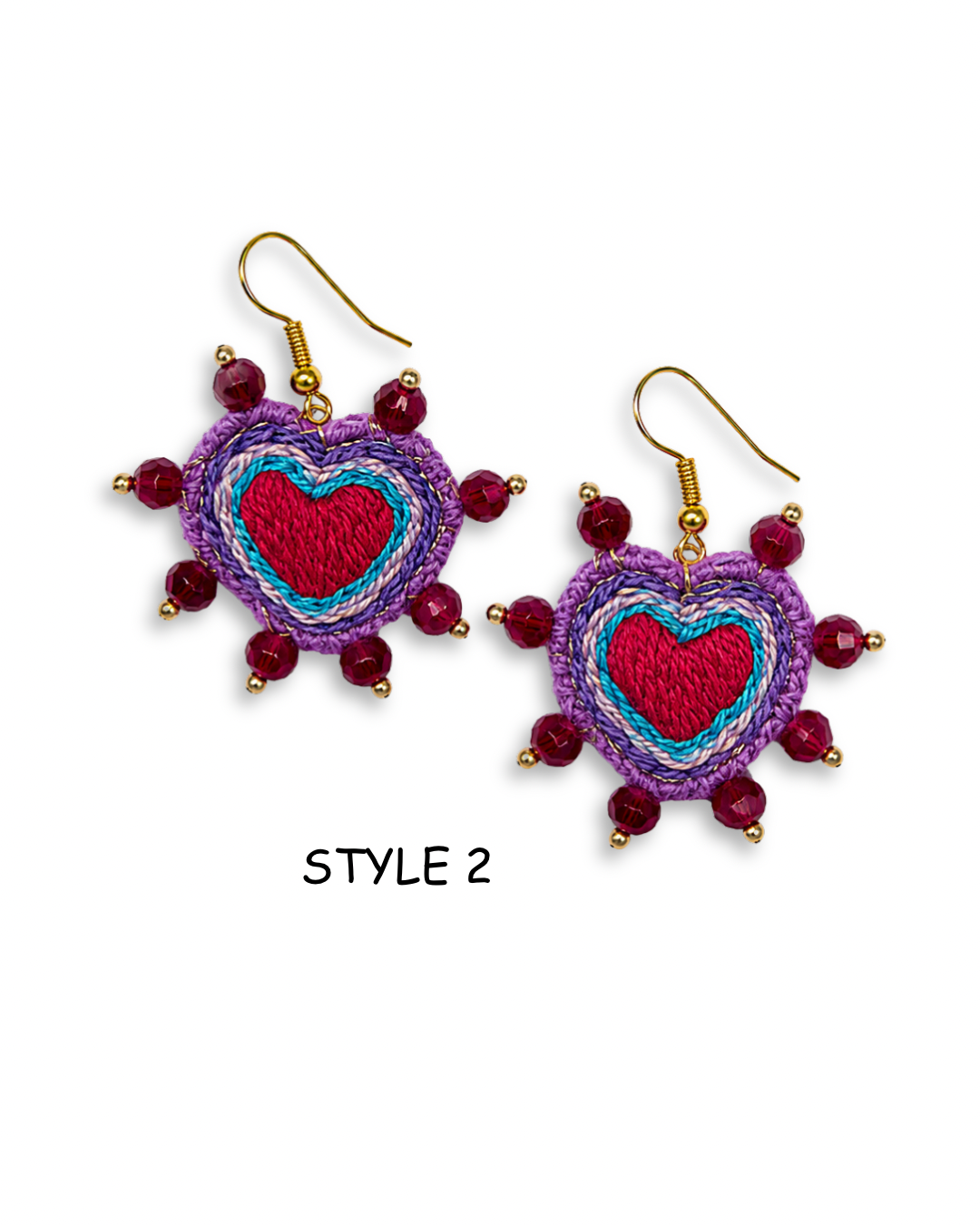Hand Embroidered Sacred Heart Earrings – Mexican Milagros Boho Statement Earrings
