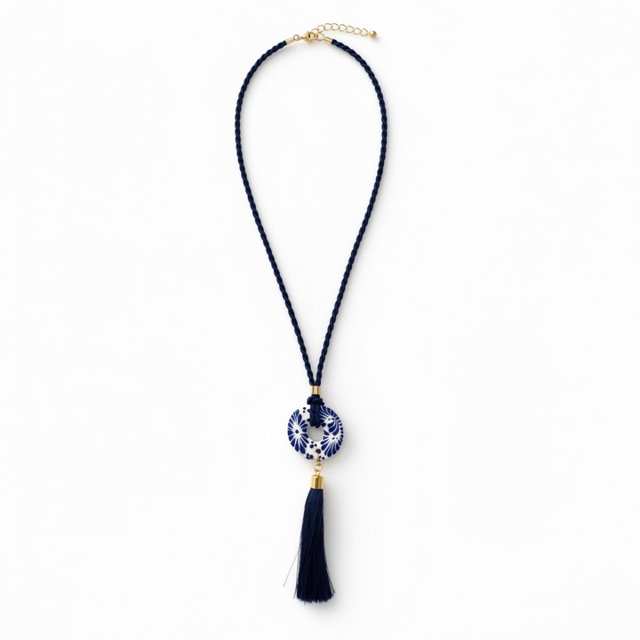 Talavera Pottery Blue Wheel Necklace