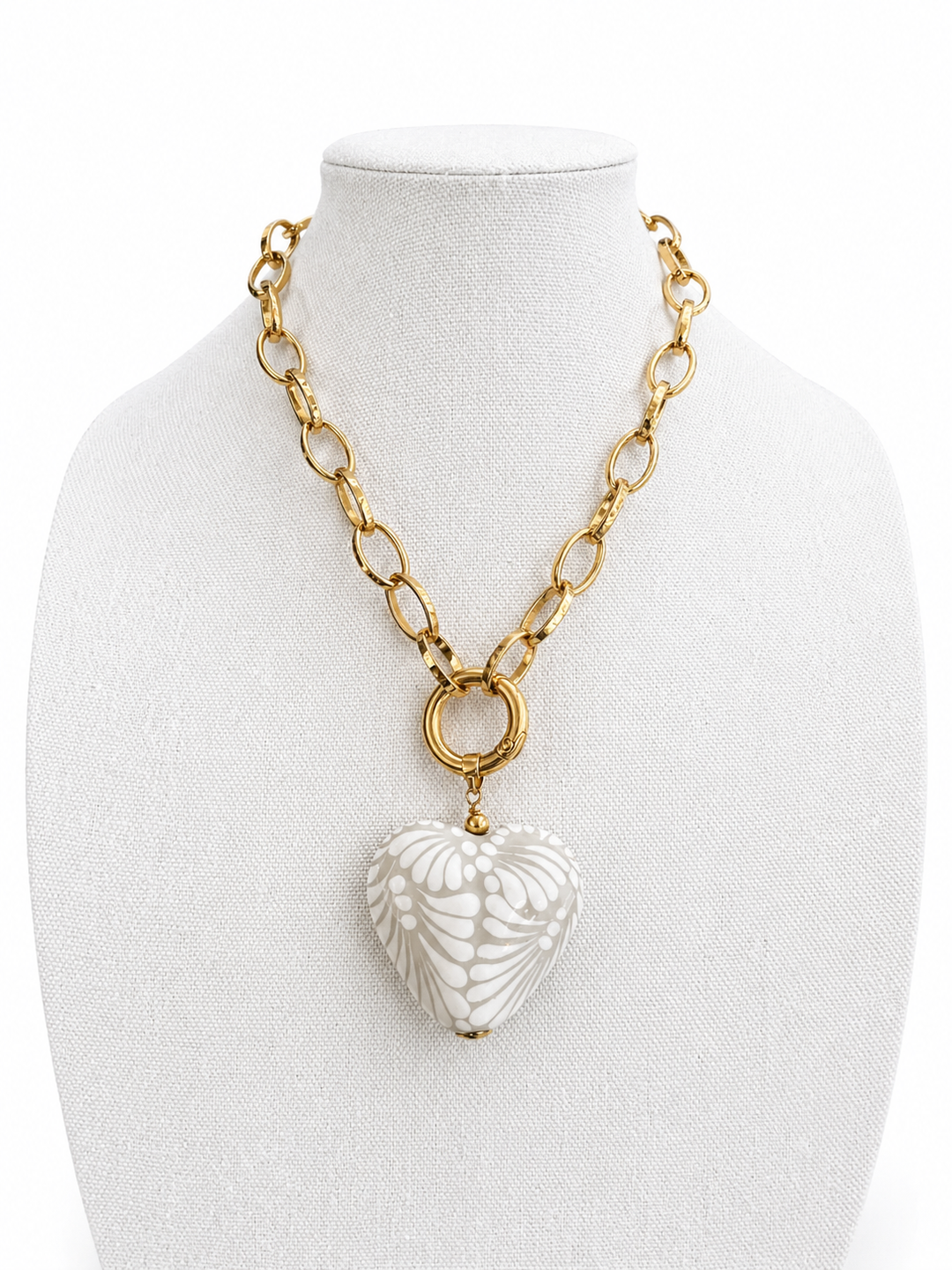 Talavera Heart Necklace with Gold Chain – Handmade Mexican Statement Jewelry