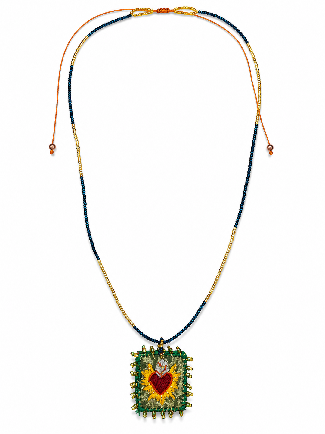 Hand Embroidered Sacred Heart Necklace – Mexican Milagros Artisan Jewelry