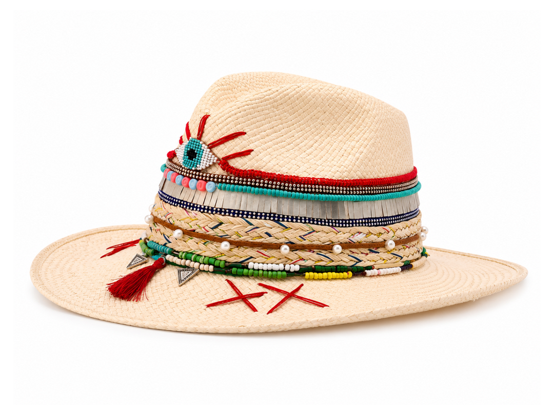 Luxury White Colombian Evil Eye Straw Hat