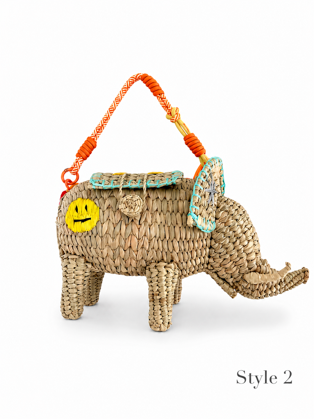 Embroidered Elephant Straw Crossbody Bag
