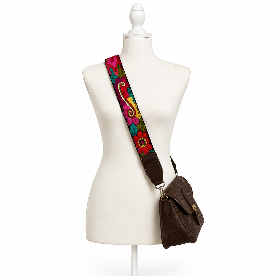 Guatemalan Embroidered Strap with Dark Brown Ends