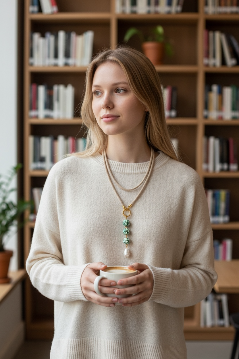 Green Talavera Long Cord Necklace