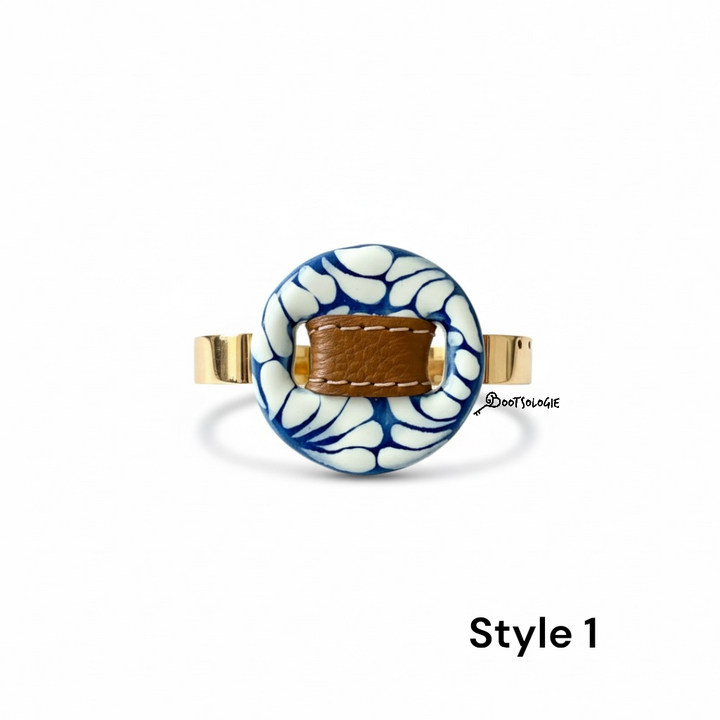 Talavera Cuff Bracelet with Genuine Leather Accent