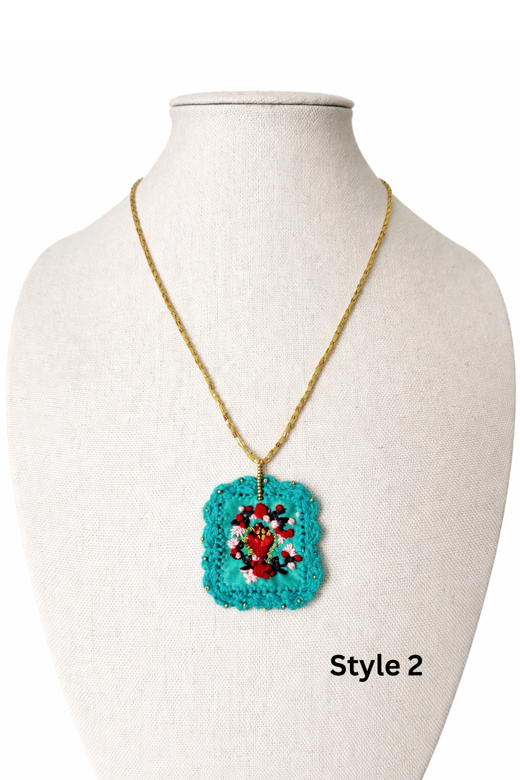 Mexican Milagros Necklace – Hand Embroidered Sacred Heart Jewelry