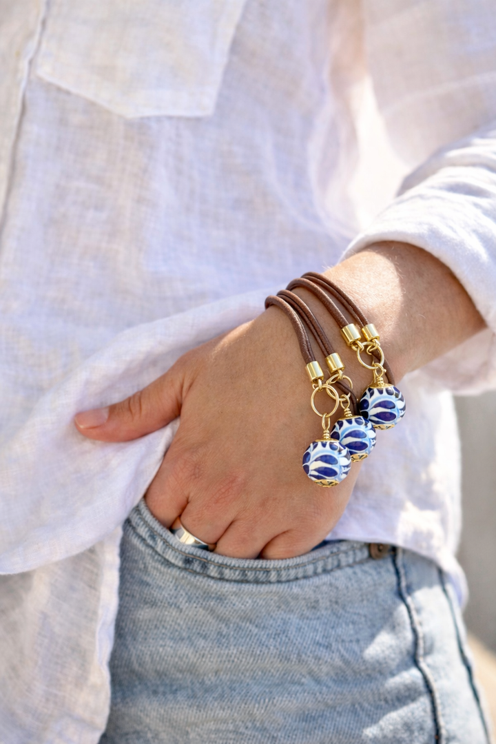 Leather Bracelet with Talavera Bead
