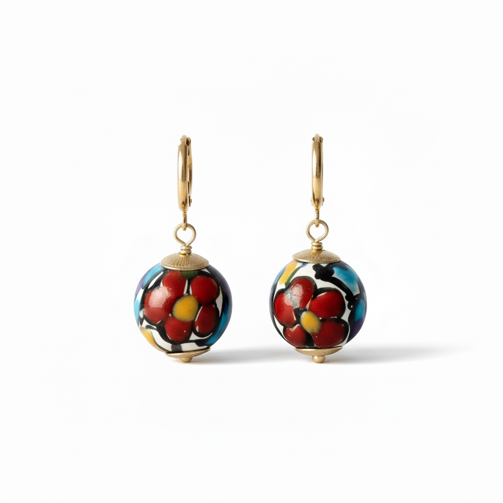 Hand-Painted Talavera Ceramic Hoop Earrings