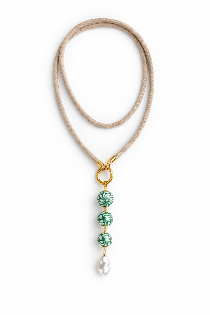 Green Talavera Long Cord Necklace