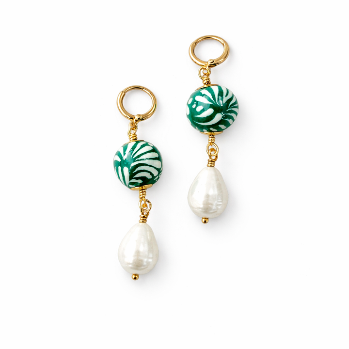 Green Talavera &amp; Pearl Earrings