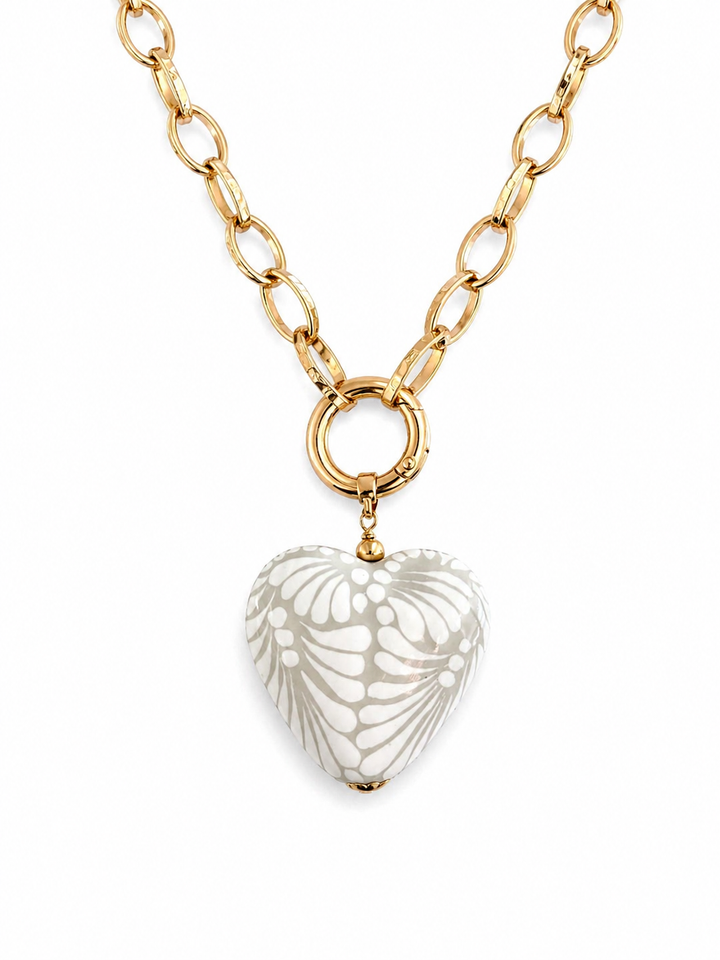 Talavera Heart Necklace with Gold Chain – Handmade Mexican Statement Jewelry