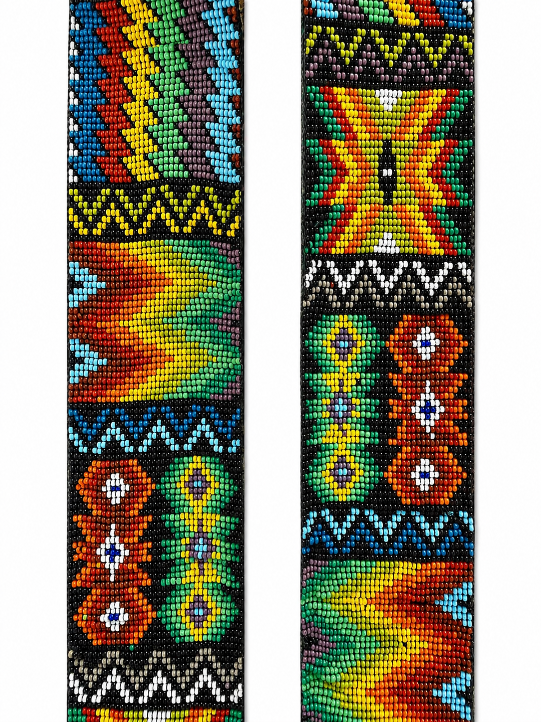 Huichol Beaded Purse Strap with Genuine Black Leather