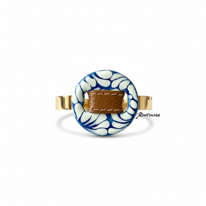 Talavera Cuff Bracelet with Genuine Leather Accent