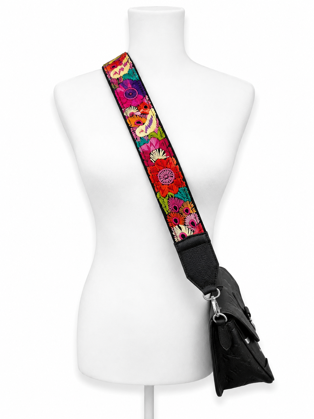 Guatemalan Embroidered Bag Strap with Black Ends