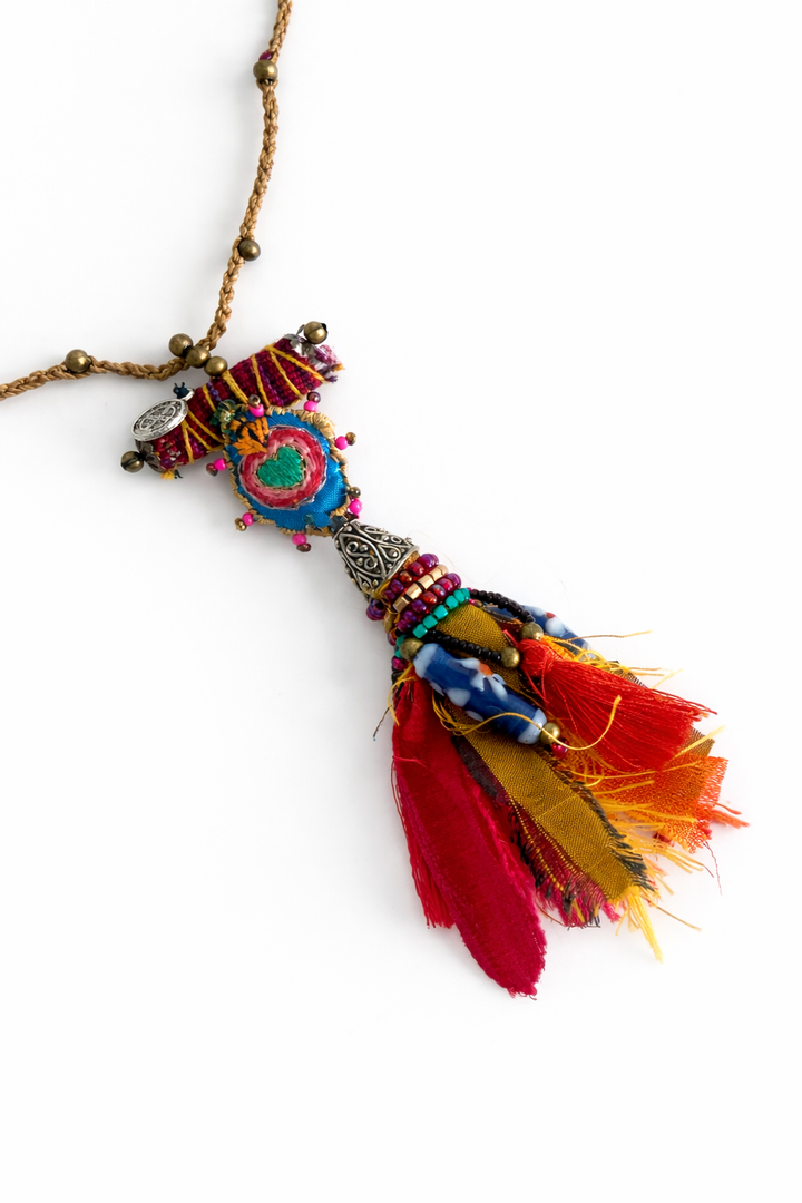 Embroidered Milagros Necklaces – Handmade Sacred Heart Inspired Jewelry