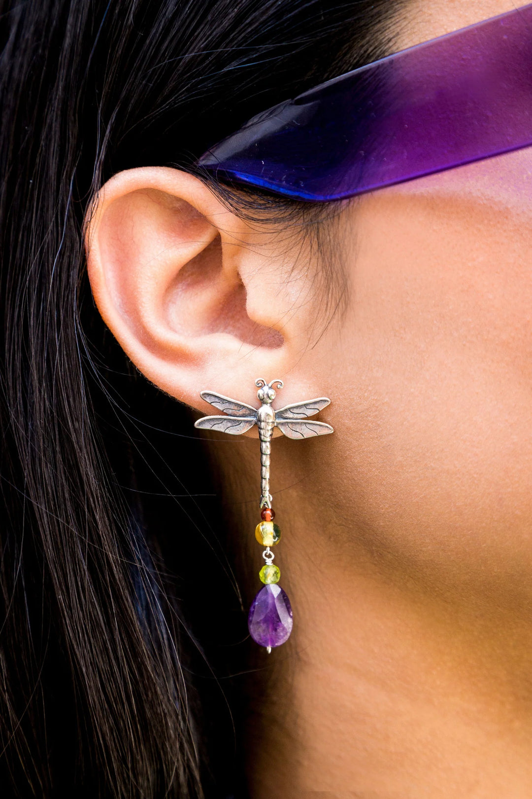 Dragonfly Amethyst Earrings | Handmade Mexican Silver Jewelry