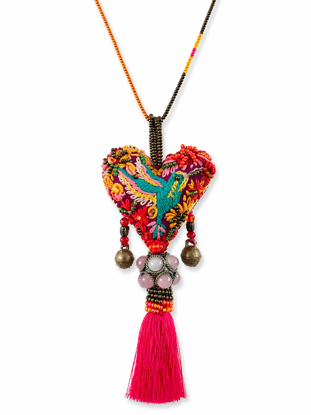 Embroidered Milagros Necklaces – Handmade Sacred Heart Inspired Jewelry