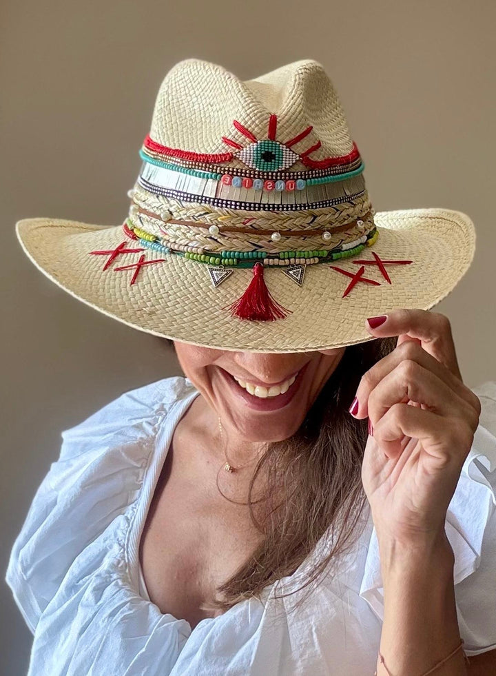 Luxury White Colombian Evil Eye Straw Hat