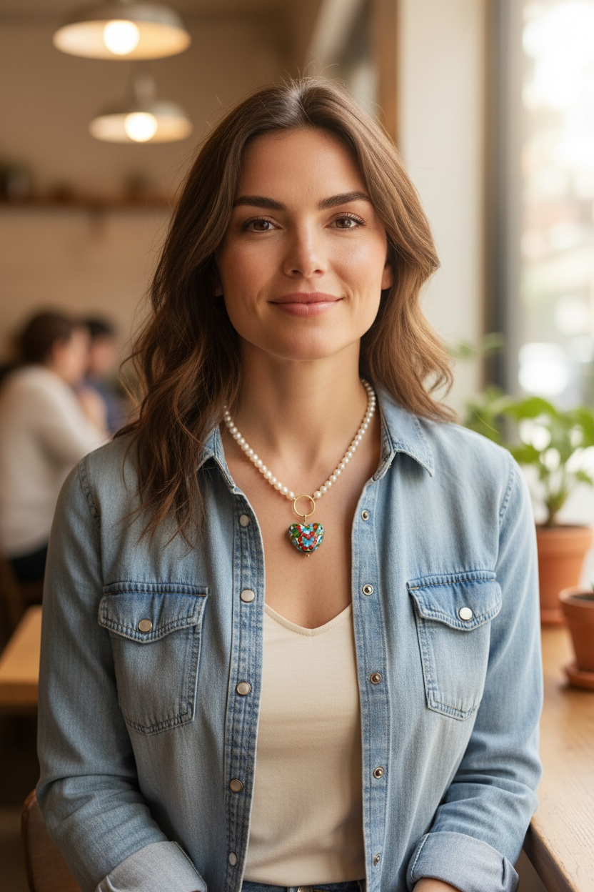 Pearl Necklaces with Talavera Heart Pendants
