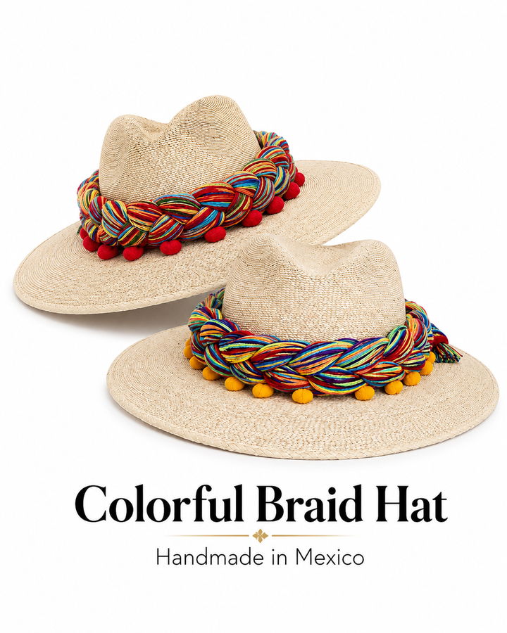 Mexican Straw Sun Hat with Colorful Braided Band