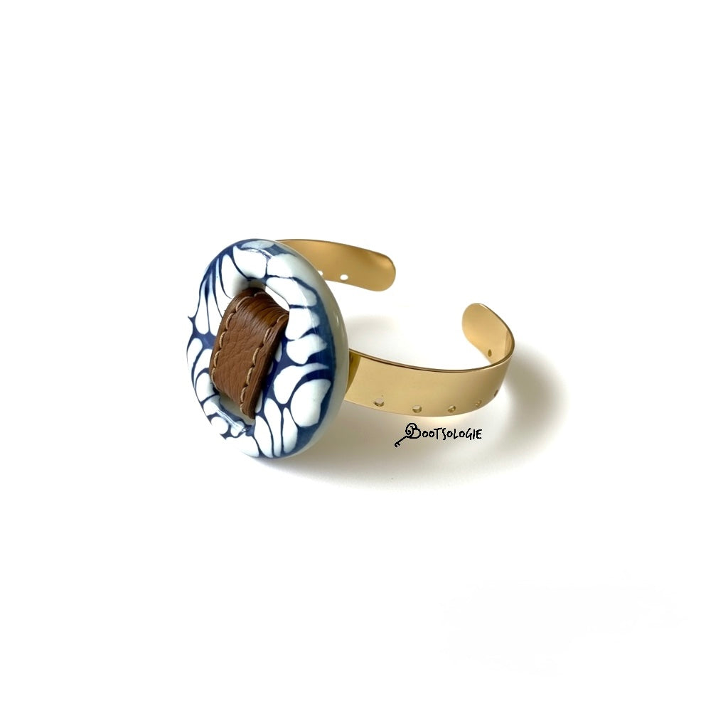Talavera Cuff Bracelet with Genuine Leather Accent