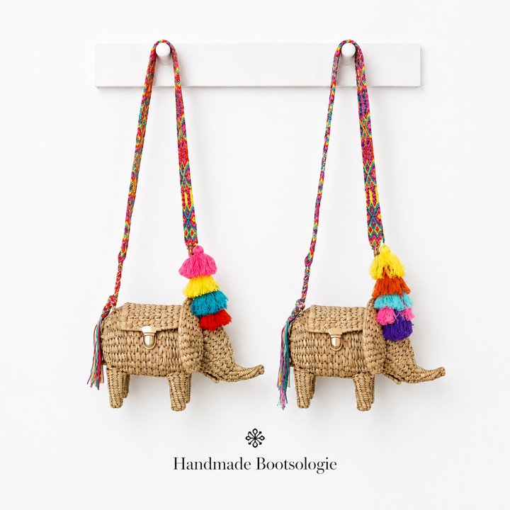 Handmade Elephant Straw Crossbody Bag with Top Handle