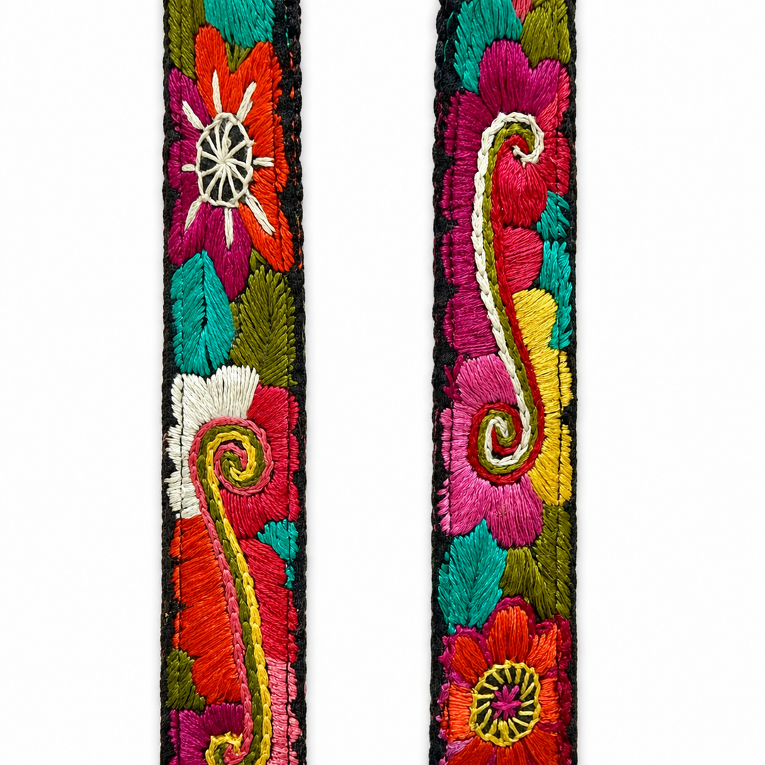 Guatemalan Embroidered Strap with Dark Brown Ends
