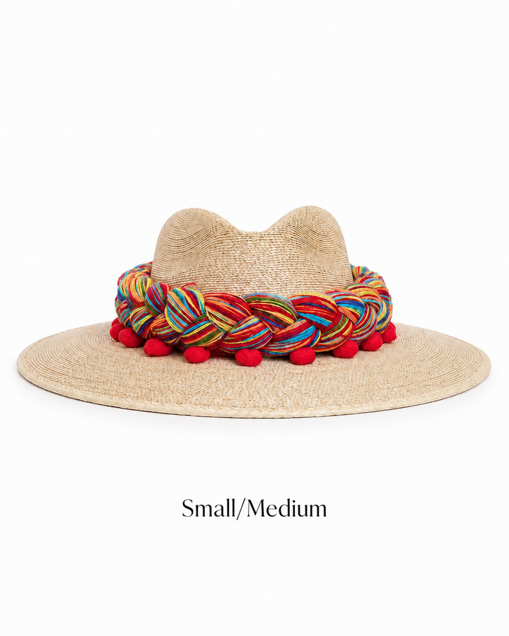 Mexican Straw Sun Hat with Colorful Braided Band