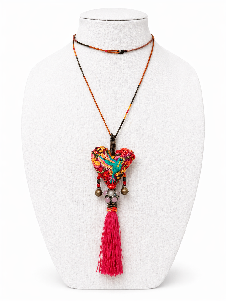 Embroidered Milagros Necklaces – Handmade Sacred Heart Inspired Jewelry