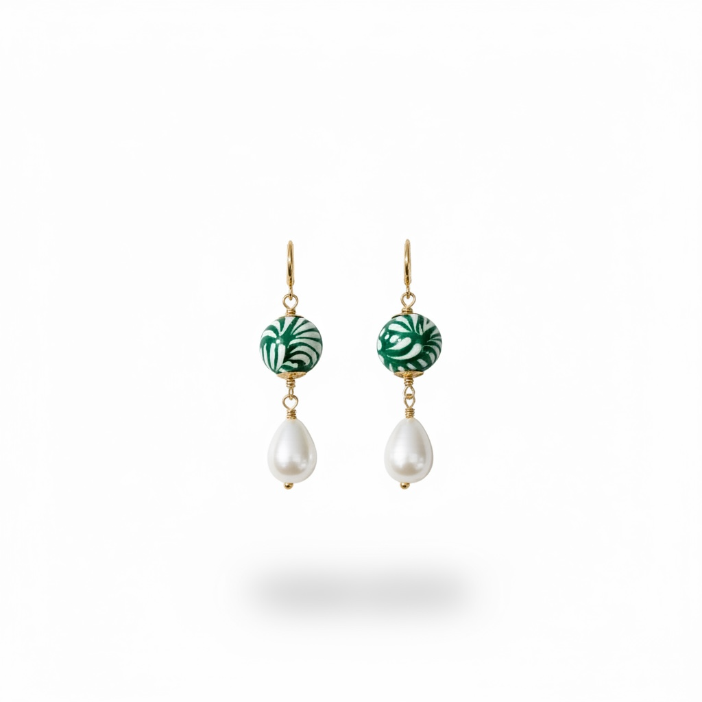 Green Talavera &amp; Pearl Earrings