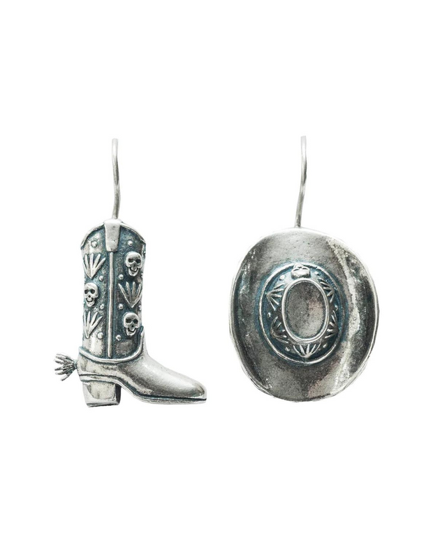 Cowgirl Boot and Hat Silver Earrings