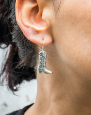 Cowgirl Boot and Hat Silver Earrings