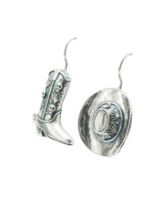 Cowgirl Boot and Hat Silver Earrings