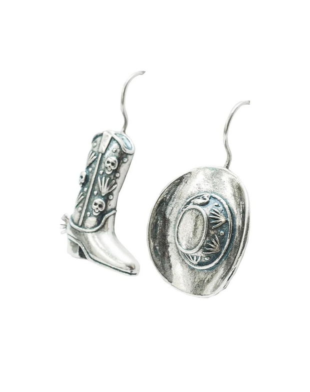 Cowgirl Boot and Hat Silver Earrings