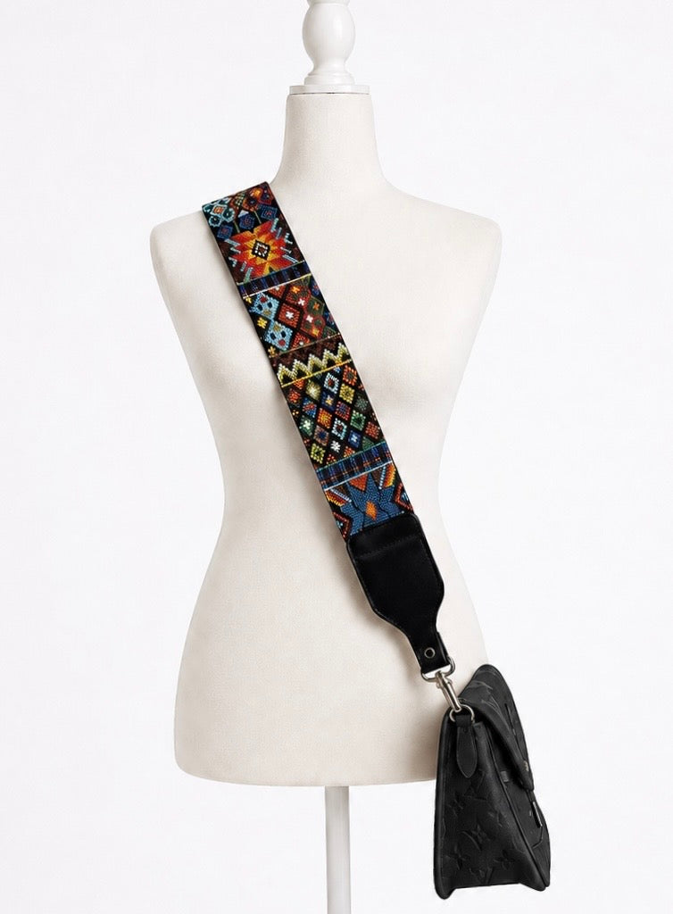 Huichol Beaded Purse Strap with Genuine Leather