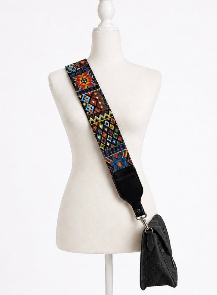 Huichol Beaded Purse Strap with Genuine Leather