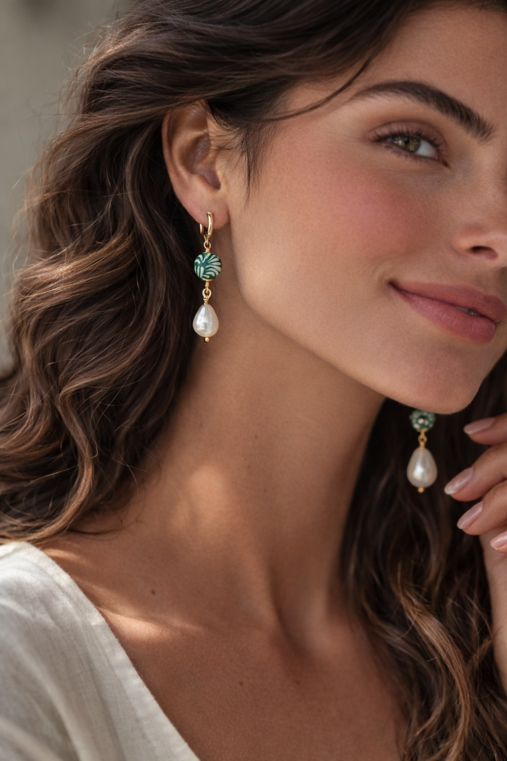 Green Talavera &amp; Pearl Earrings