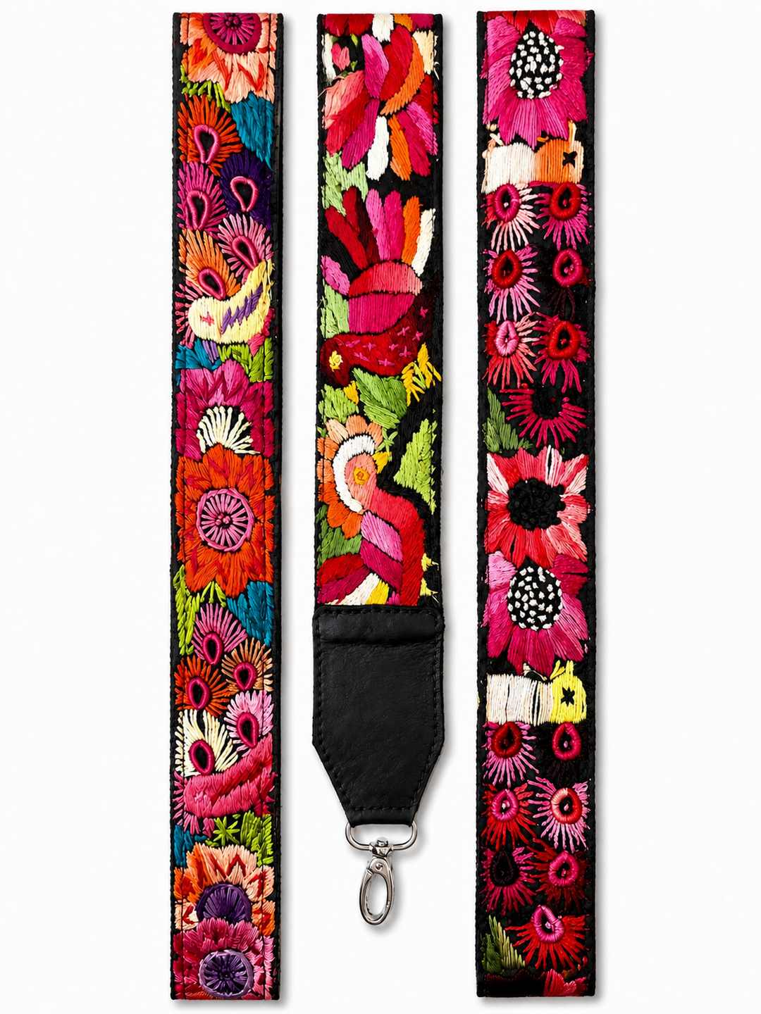Guatemalan Embroidered Bag Strap with Black Ends