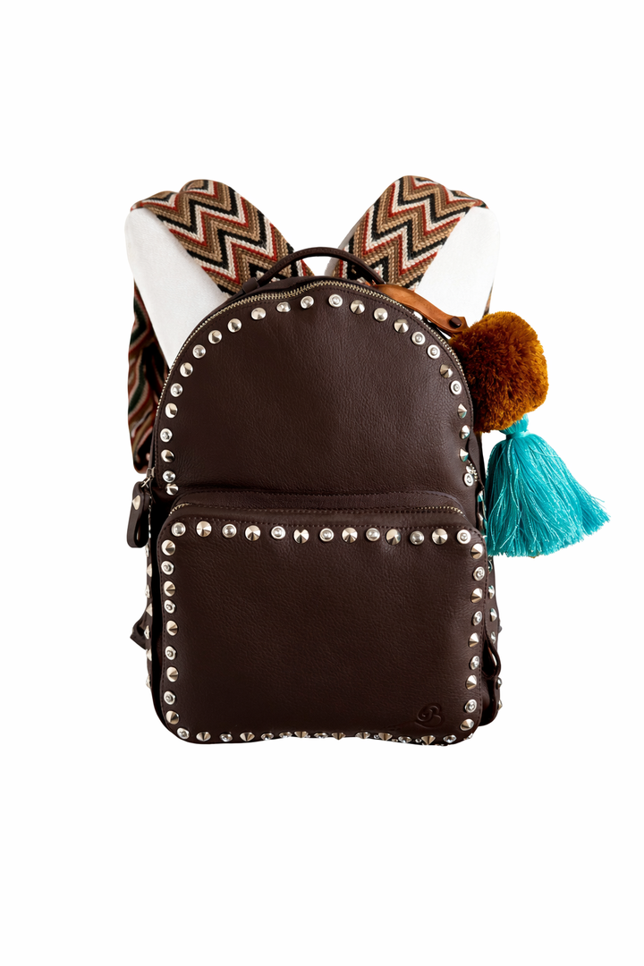 Studded Backpack In Brown with Wayuu Straps