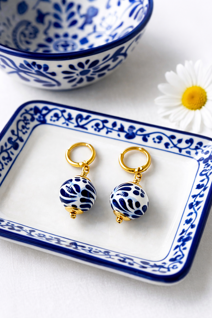 Blue Round Talavera Earrings
