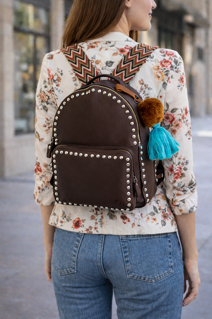 Studded Backpack In Brown with Wayuu Straps