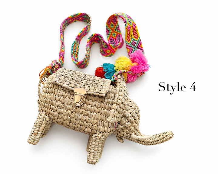 Handmade Elephant Straw Crossbody Bag with Top Handle
