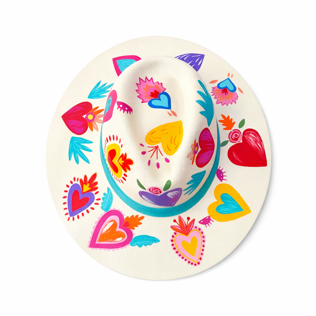 Fiesta de Corazones Hand Painted Fedora Hat