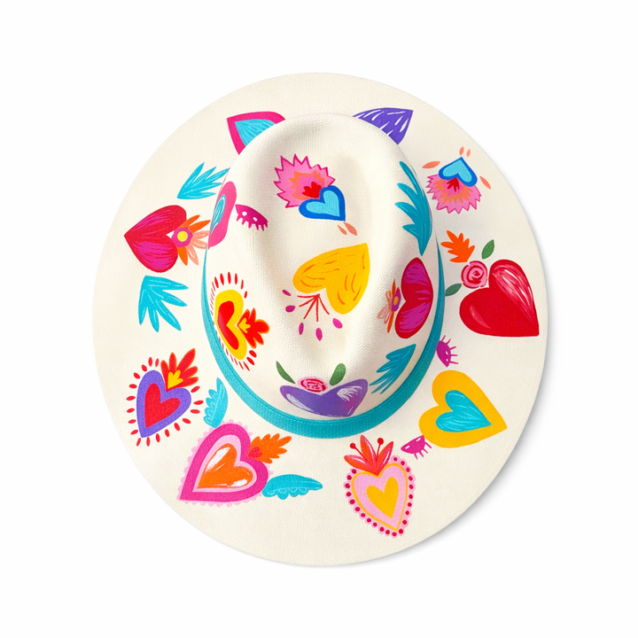 Fiesta de Corazones Hand Painted Fedora Hat