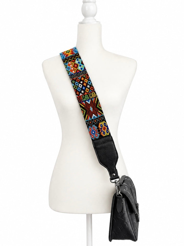 Huichol Beaded Purse Strap with Genuine Leather