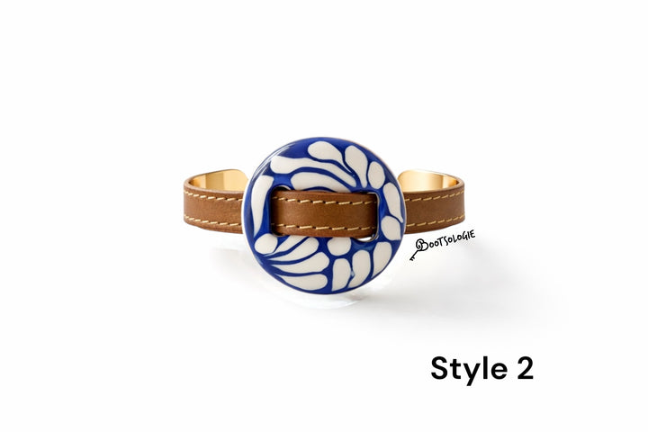 Talavera Cuff Bracelet with Genuine Leather Accent