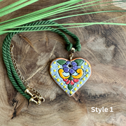 Colorful Talavera Heart Necklace from Puebla, Mexico.