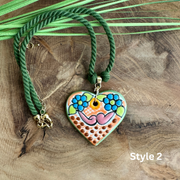 Colorful Talavera Heart Necklace from Puebla, Mexico.