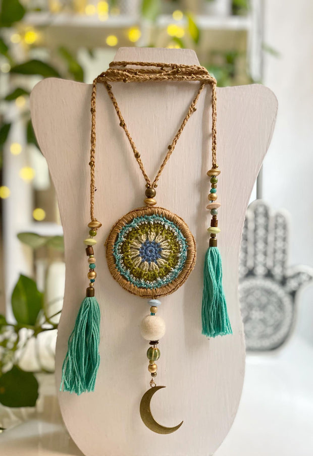 Khaki Mandala Knitted Necklace