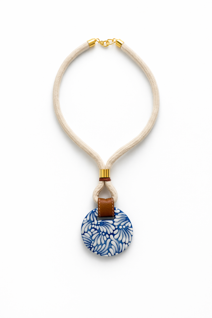 Talavera Cord Necklace with Genuine Leather Accents